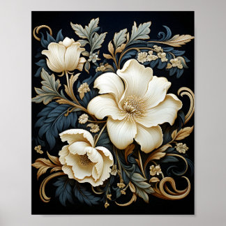 Poster Motif Floral Arrière - plan noir Belles Fleurs