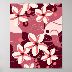 Poster Motif floral blanc crème et rose pêche
