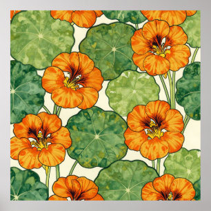 Poster Motif floral de capucine à l'aquarelle