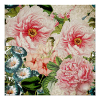 Motif floral de printemps de pivoine rétro