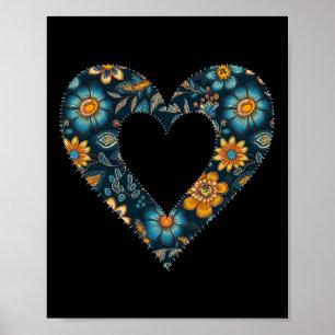 Poster Motif floral de style ukrainien rétro Cœur d'Ukrai
