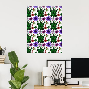 Poster Motif floral de tortues 