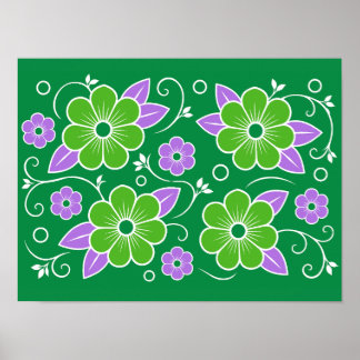 Poster Motif floral décoratif vert et violet