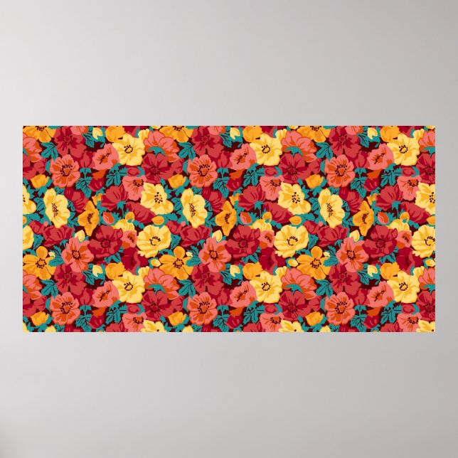 Poster Motif floral sans couture rétro. Anémones (Devant)