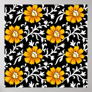 Poster Motif floral sans soudure avec fond noir, b