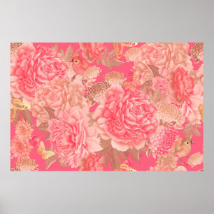 Poster Motif floral sans soudure. Jardin fleurs peoni ros
