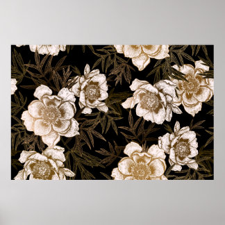 Poster Motif floral sans soudure. Jardin fleurs pivoines