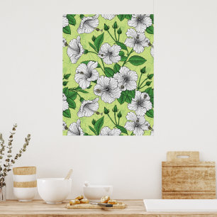 Poster Motif floral tropical à fleurs d'Hibiscus blanc