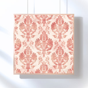 Poster Motif Floral Vintage Aquarelle Damask Rougeur