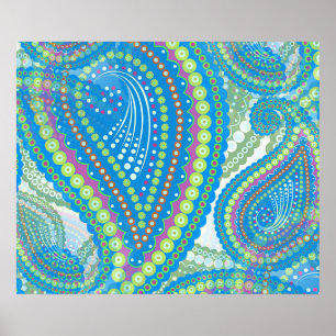 Poster Motif floral violet bleu d'art de Paisley de vert
