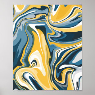 Poster Motif fluide bleu et jaune abstrait