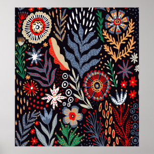 Poster Motif folklorique, design textile transparent avec