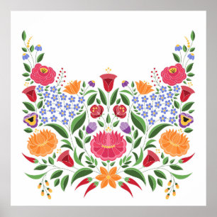 Poster Motif folklorique hongrois - fleur de broderie Kal