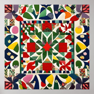 Poster Motif folklorique multicolore