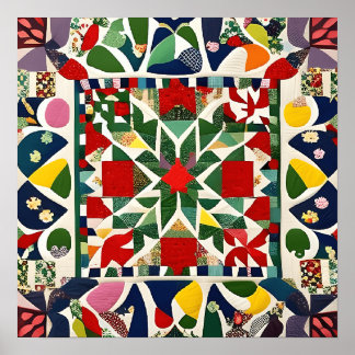 Poster Motif folklorique multicolore