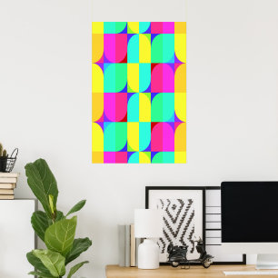 Poster Motif géométrique abstrait rétro coloré