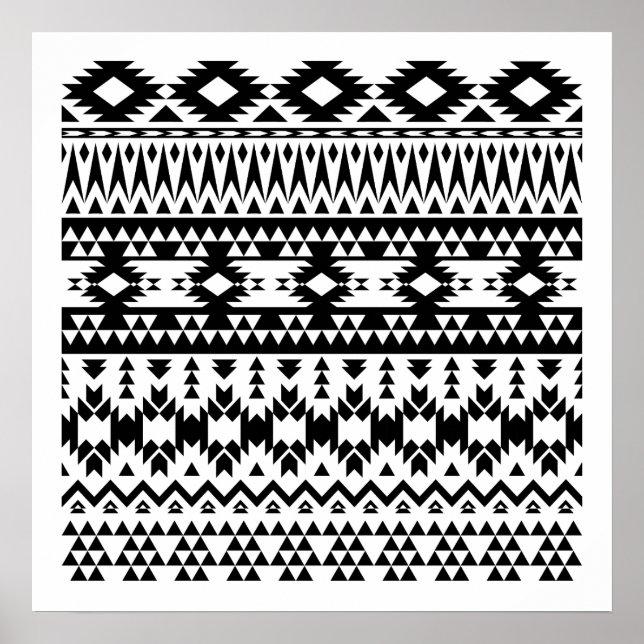 Poster Motif géométrique Aztec noir et blanc (Devant)
