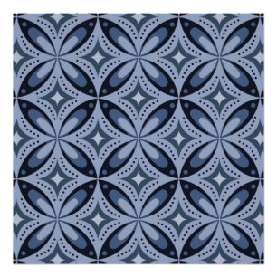 Poster Motif géométrique bleu de style rétro
