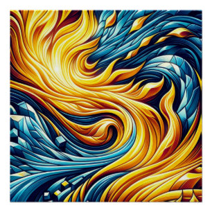 Poster Motif géométrique de glace de feu jaune