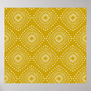 Poster Motif géométrique ethnique : jaune doré, blanc