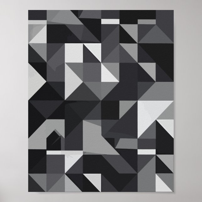 Poster Motif géométrique monochrome avec forme triangulai (Devant)