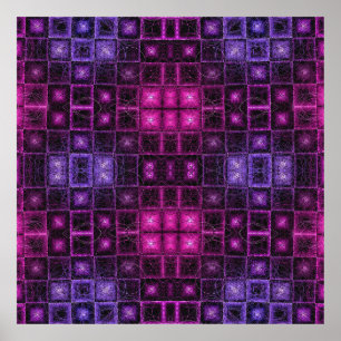 Poster Motif géométrique néon violet rose Cubes vibrant