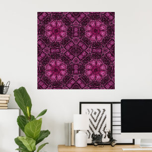 Poster Motif géométrique rose avec mandala floral lumineu