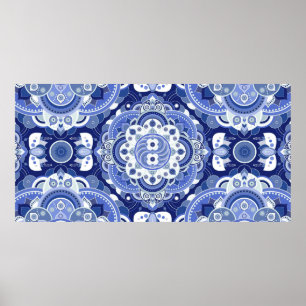 Poster Motif géométrique vintage de couleurs bleues. Lége