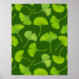 Poster Motif Ginkgo sur vert foncé