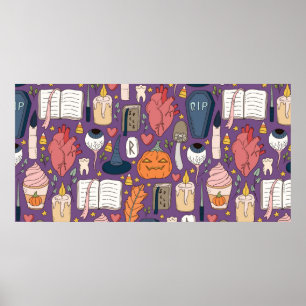 Poster Motif Halloween mignon et spoke sans couture avec
