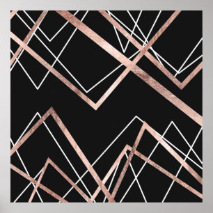 Poster Motif linéaire d'abrégé sur triangle de noir rose