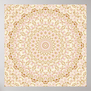 Poster Motif Mandala Rose Doré Chaud