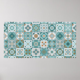 Poster Motif méditerranéen continu de tuiles marocaines