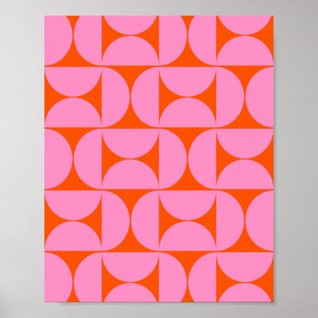 Poster Motif Moderne Du Milieu Du Siècle Préppant Rose Et (Devant)