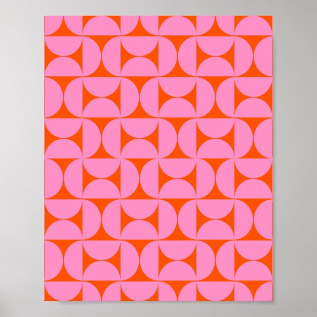 Poster Motif moderne rose Et orange Du Milieu Du Siècle (Devant)