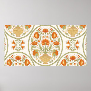 Poster Motif mughal traditionnel, fleurs d'imaginaire rét
