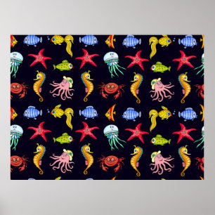 Poster Motif nautique fabuleux avec une mer orange amusan