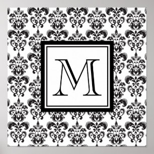 Poster Motif noir 2 de damassé avec votre monogramme