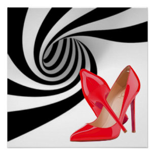 Poster Motif noir blanc noir noir à talons hauts en rouge
