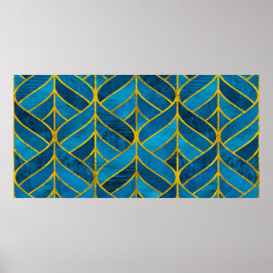Poster Motif or et bleu sur grunge arrière - plan, coutur