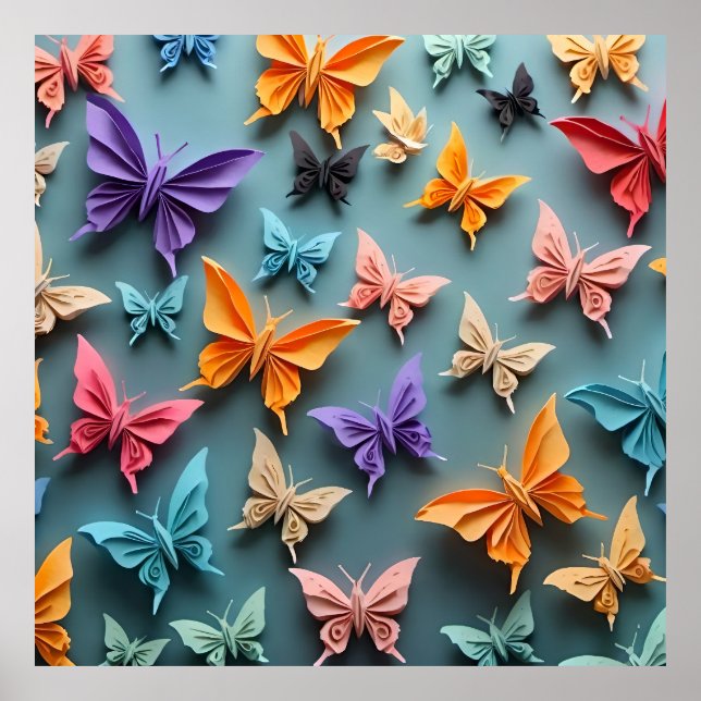 Poster Motif papillon Origami (Devant)