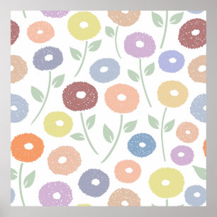 Poster Motif Pastels Grandes Fleurs Floues