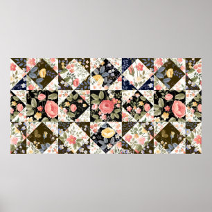 Poster motif patchwork transparent avec fleurs