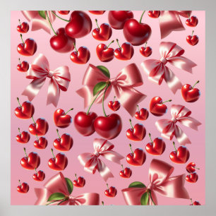 Poster Motif personnalisé de nœud cerise Coquette cœur