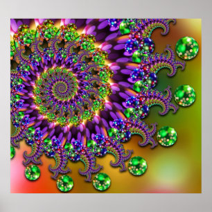 Poster Motif pourpre et vert de fractale de Bokeh