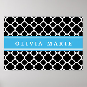 Poster Motif Quatrefoil noir bleu personnalisé
