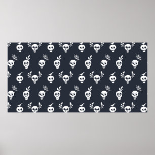Poster Motif régulier à pois de crâne avec plantes et bi