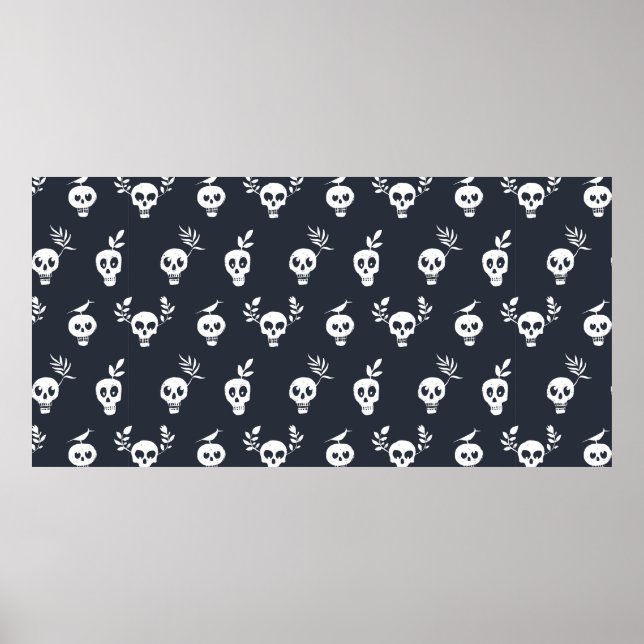 Poster Motif régulier de crâne à pois avec des plantes et (Devant)