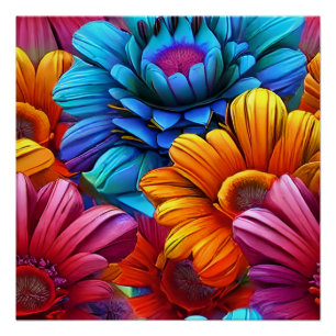 Poster Motif répété de fleurs 3d colorées