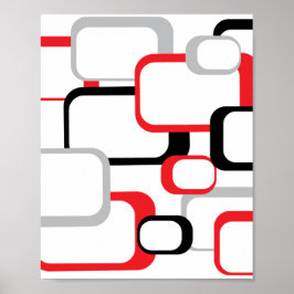 Poster Motif rétro carré noir gris rouge blanc